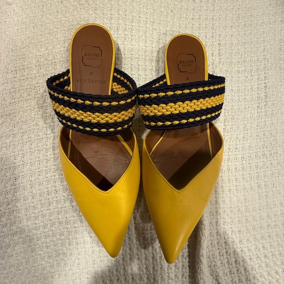 Malone Souliers X ROKSANDA 37/5 ITALY Yellow and Black Mules - Picture 1 of 15